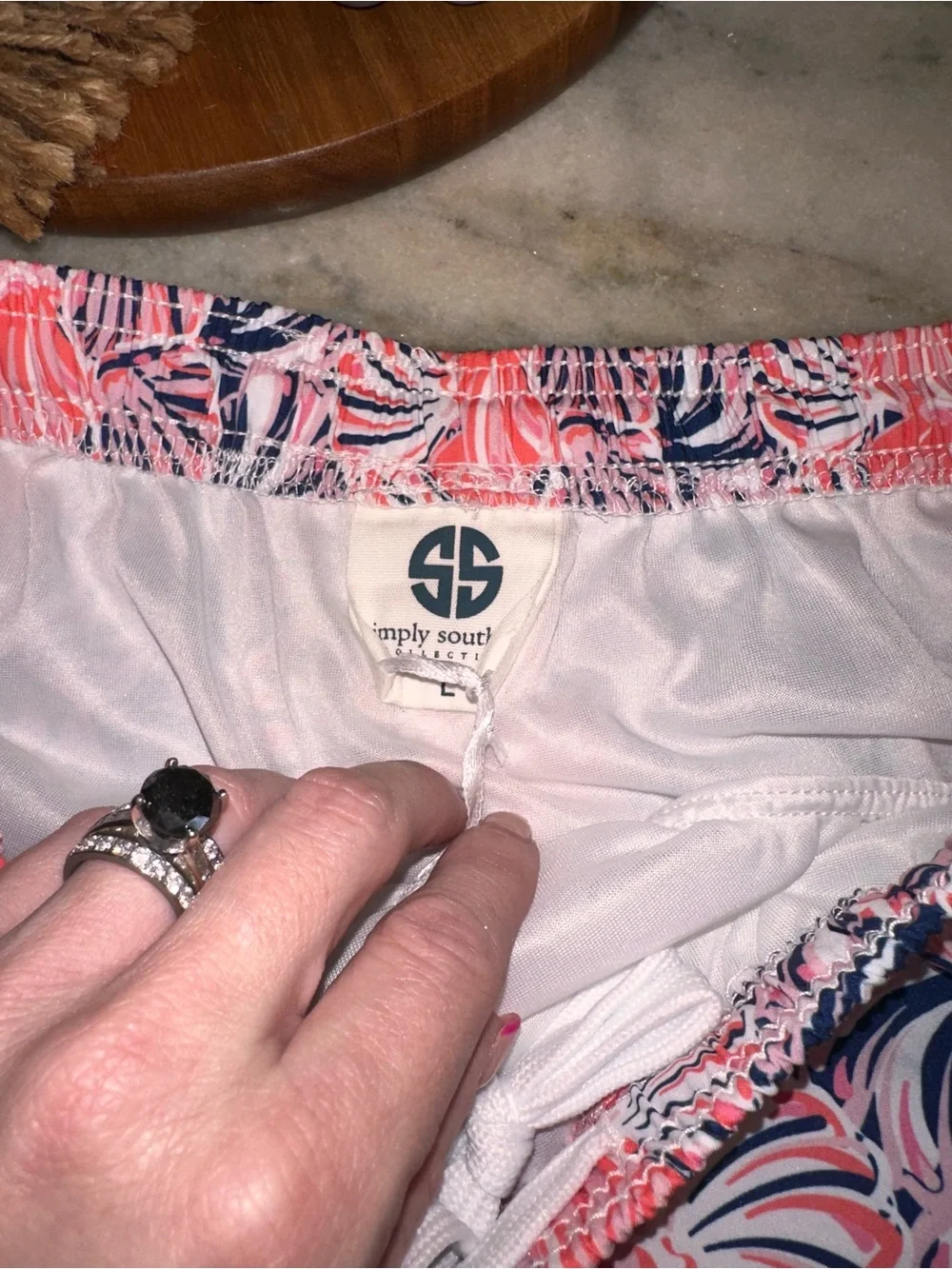 NWT Simply Southern Size Large Women’s Pink Athletic‎ Shorts with Navy Trim